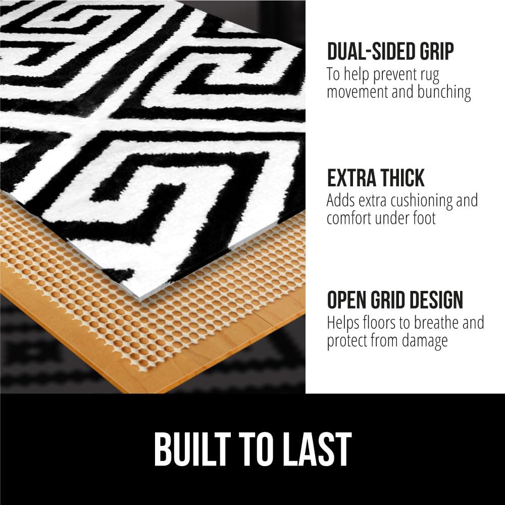 GORILLA GRIP® Strong Rug Pad Gripper, Grips Help Keep Area Rugs Safe in Place, Slip and Skid Resistant Pads for Tile and Hardwood Floors, Under Carpet Mat Cushion Floor Protection, 2x3 FT