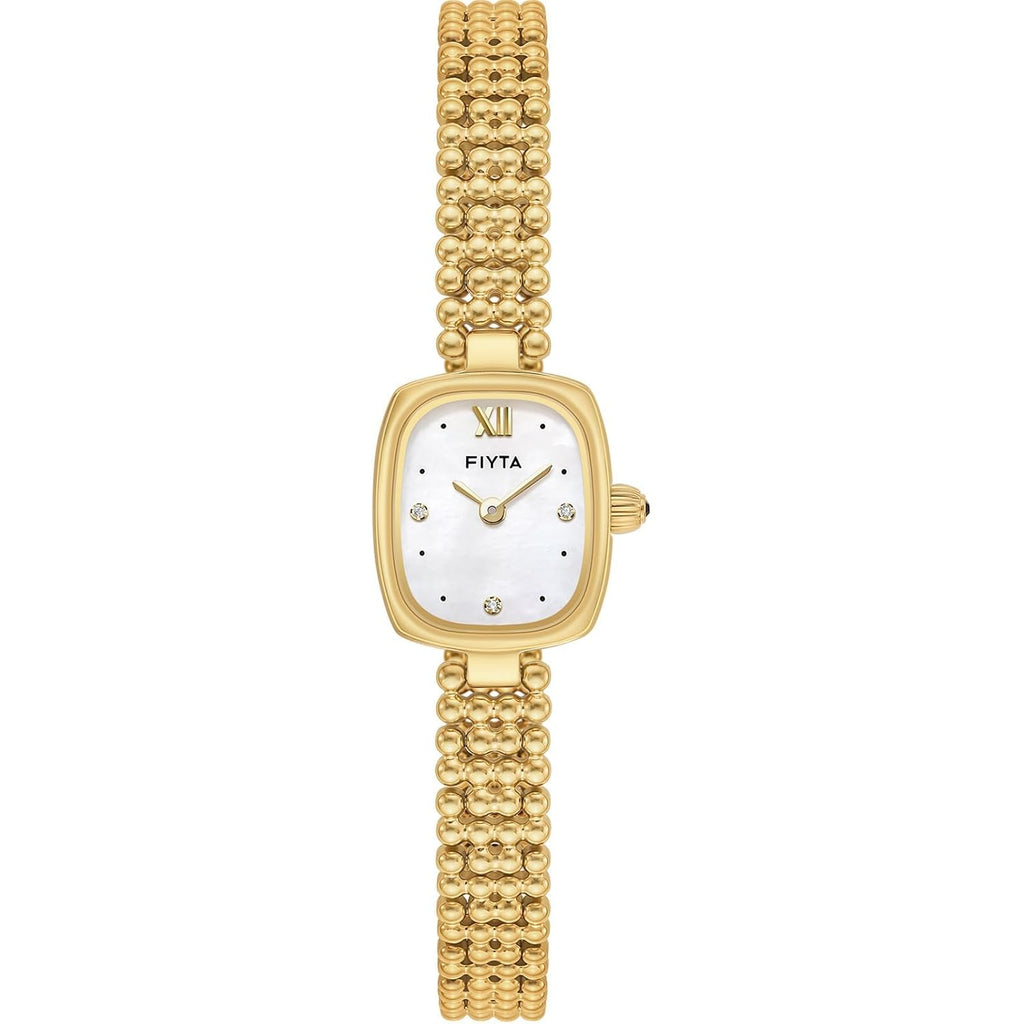 Fiyta Women'S Watch - Elegant Gold Small Square Luxury Watch With Sapphire Crystal; 316L Stainless Steel Jewelry Bracelet, Timeless Gift For Her, Mother'S Day, Gift Box Included