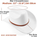 Western Cowboy Hats for Women Classic Felt Wide Brim Fedora Hat with Belt Buckle Retro Panama Hat Unisex Rolled up Cap Suede Cowboy Hats : White