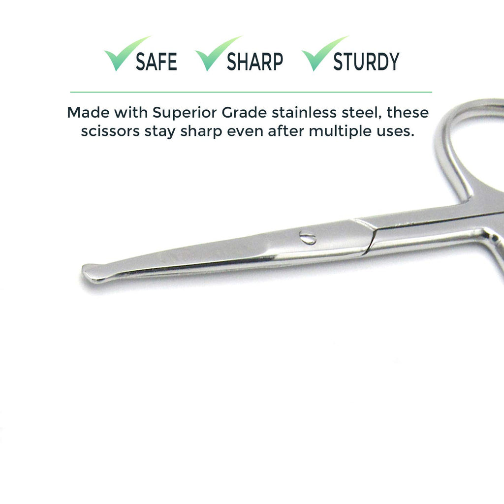 Rounded Stainless Steel Small Facial Hair Scissors, 3.7 Inches - Rounded Tip Scissors for Nose Hair, Mustache, Beard, Eyebrows, Eyelashes & Baby Nails