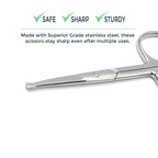 Rounded Stainless Steel Small Facial Hair Scissors, 3.7 Inches - Rounded Tip Scissors for Nose Hair, Mustache, Beard, Eyebrows, Eyelashes & Baby Nails