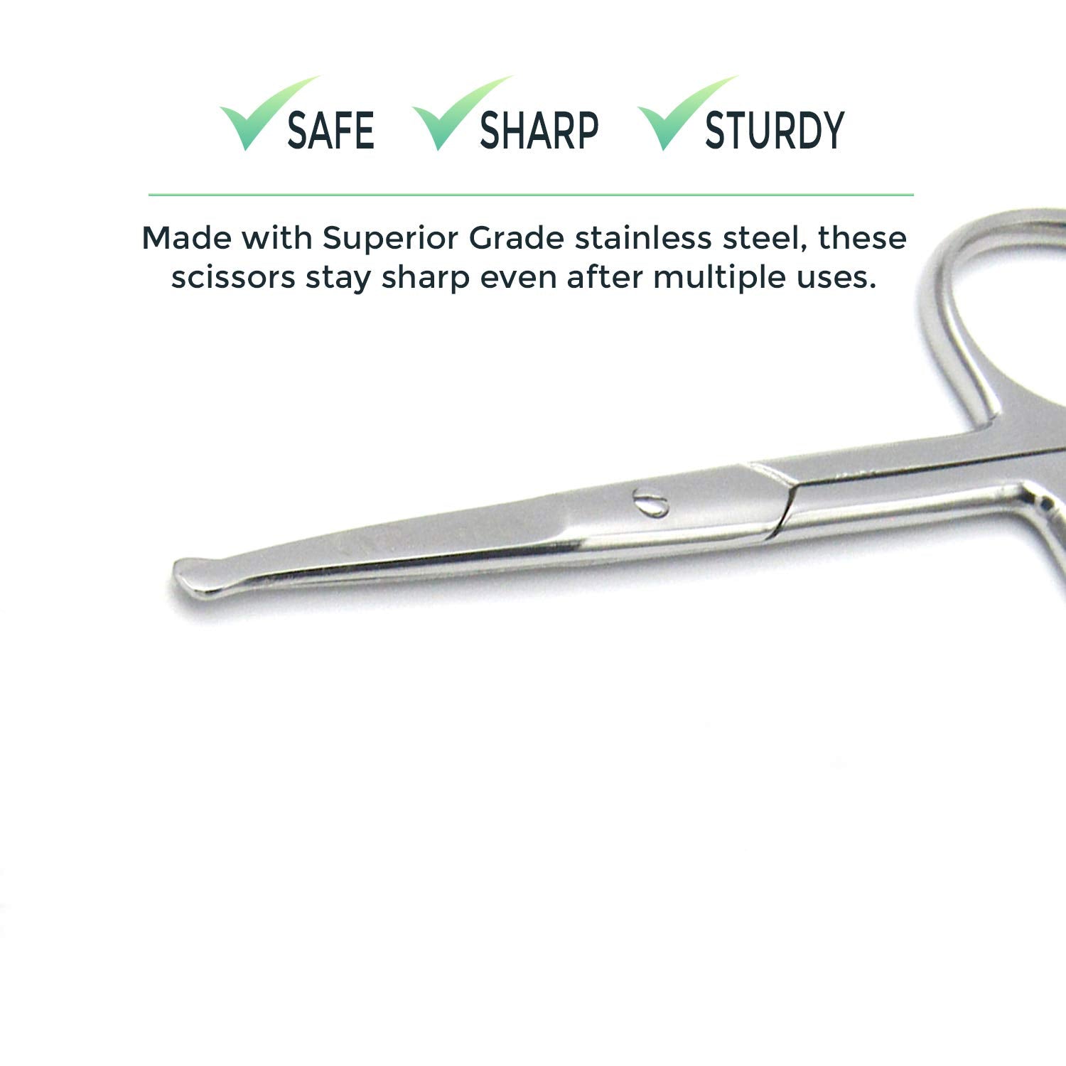Rounded Stainless Steel Small Facial Hair Scissors, 3.7 Inches - Rounded Tip Scissors for Nose Hair, Mustache, Beard, Eyebrows, Eyelashes & Baby Nails