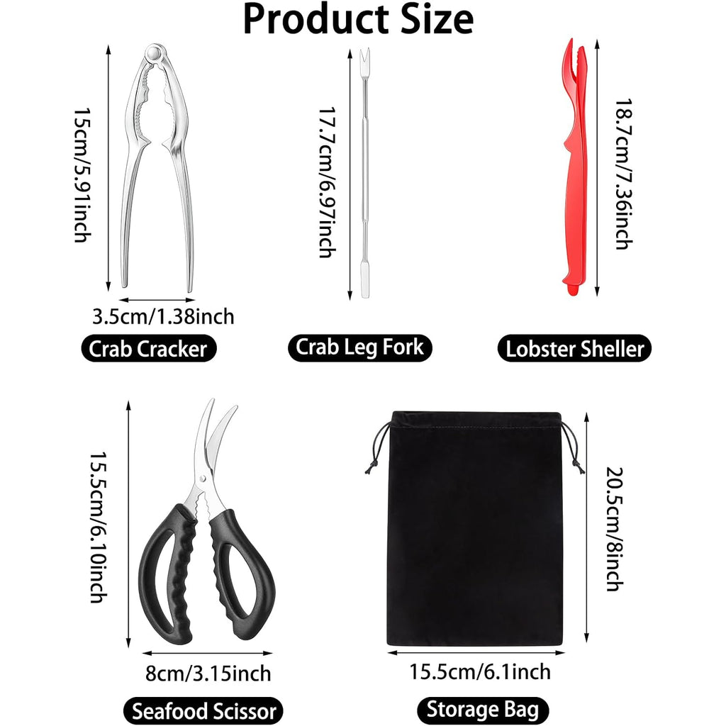 Seafood Cracker Tool Set With Lobster Sheller Stainless Steel Crab Crackers Crab Leg Fork Seafood Scissors And Storage Bag, Crab Leg Pick Utensils Set Crab Eating Tools (9Pcs)