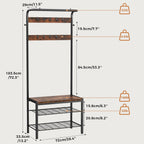 NEWBULIG Hall Tree with Shoe Bench and Coat Rack, 4-in-1 Entryway Organizer with 10 Hooks and Storage Shelf, Rustic Wood Finish Entryway Bench for Mudroom, Living Room, Bedroom, Brown