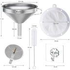 Kalave Premium Stainless Steel Funnel, 5 Inch Food Grade Kitchen Funnels With 200 Mesh Food Filter Strainer For Filling Bottles, Oils, Juice, Wine, Coffee, Milk