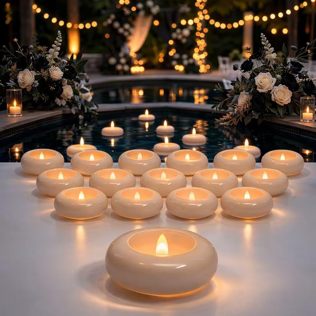 24Pcs Flameless Candles Waterproof, 200Hr 2.2”Led Tea Lights With Battery, Water-Activated Candles For Pool, Wedding Centerpieces, Bath & Spa, Home Decoration (Elegant White)