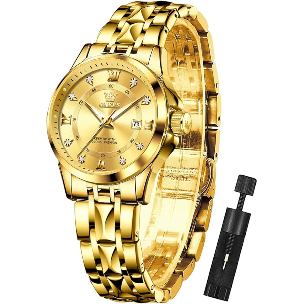 Olevs Watch Women,Watches For Women,Luxury Casual Stainless Steel Women'S Wrist Watches Classic Small Face Dress Analog Womens Watches With Date Easy To Read Waterproof Luminous Quartz Ladies Watches