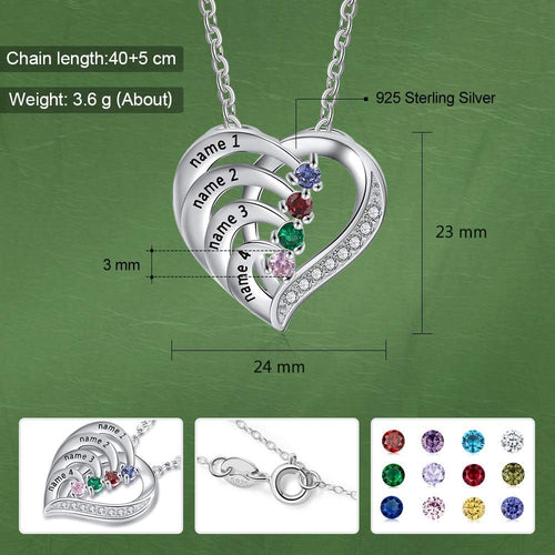 925 Sterling Silver Mother Necklace with 3-4 Simulated Birthstones Personalized Women's Promise Necklace Engraved Names Family Anniversary Jewelry for Grandma