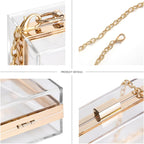 WJCD Clear Acrylic Crossbody Purse - Stadium Approved Box Clutch with Gold Chain, Small Transparent Evening Bag for Women | Premium Acrylic, Stadium Approved, Gold Chain Strap, Easy to Clean
