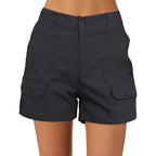 Cargo Shorts for Women Casual Summer High Waisted Chino Shorts Ribbed Elastic Waist Utility Pockets Comfy Shorts