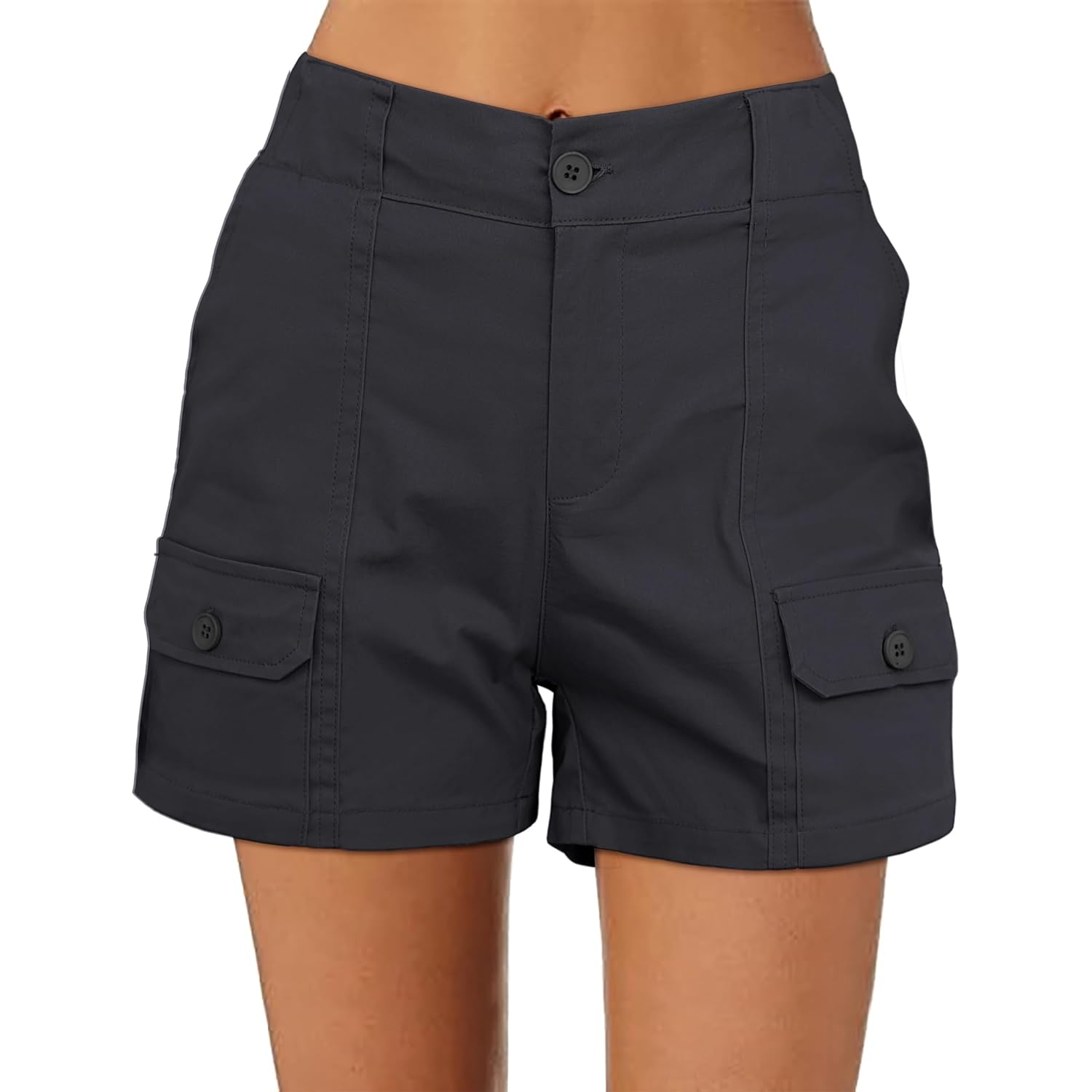 Cargo Shorts for Women Casual Summer High Waisted Chino Shorts Ribbed Elastic Waist Utility Pockets Comfy Shorts