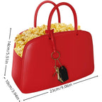 Leather Red Popcorn Bag, Fashion Handbag Style Top Handle Snack Container, for Party, Pool, Travel