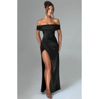 Memoriesea Women'S Elegant Off Shoulder High Split Bodycon Evening Wedding Maxi Dress