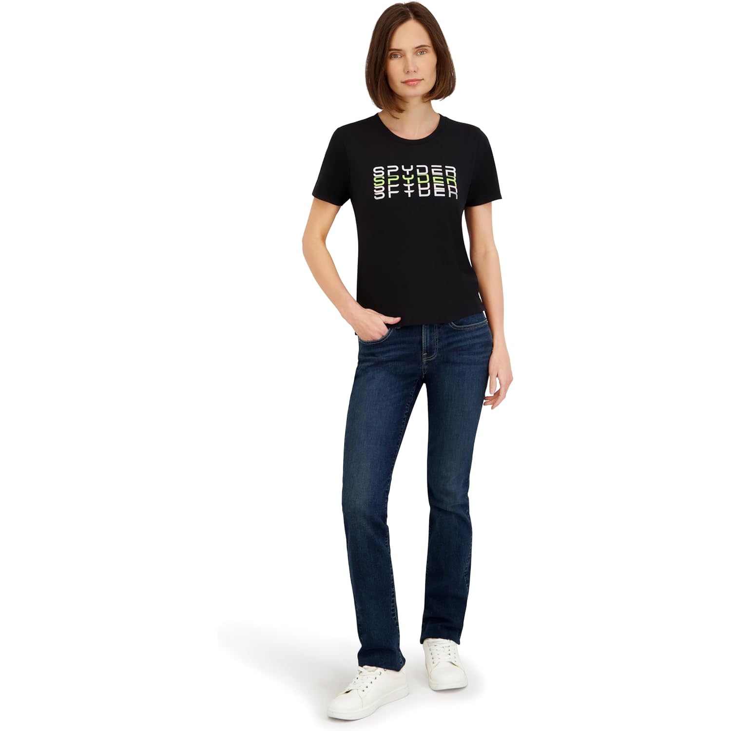 Spyder Women'S Rhinestone Wordmark Graphic Short Sleeve Tee T-Shirt