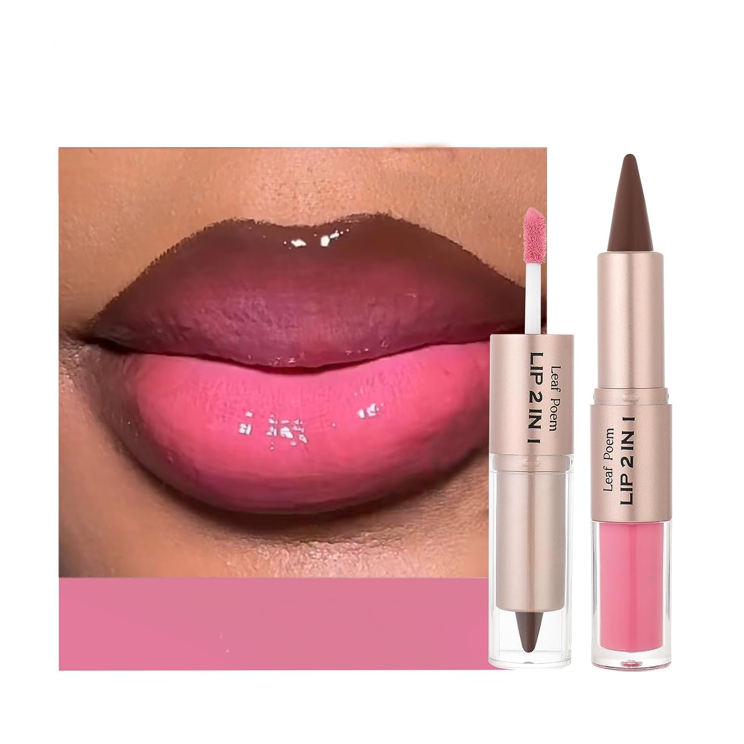 Baisen Diary 2-In-1 Double-Ended Matte Lip Liner & Lip Gloss Duo, Berry Pink Ombre Lip Combo Pencil, Lip Liner And Lipstick Gloss Set For Defined & Fuller Looking Lips, #03 Berry Pink