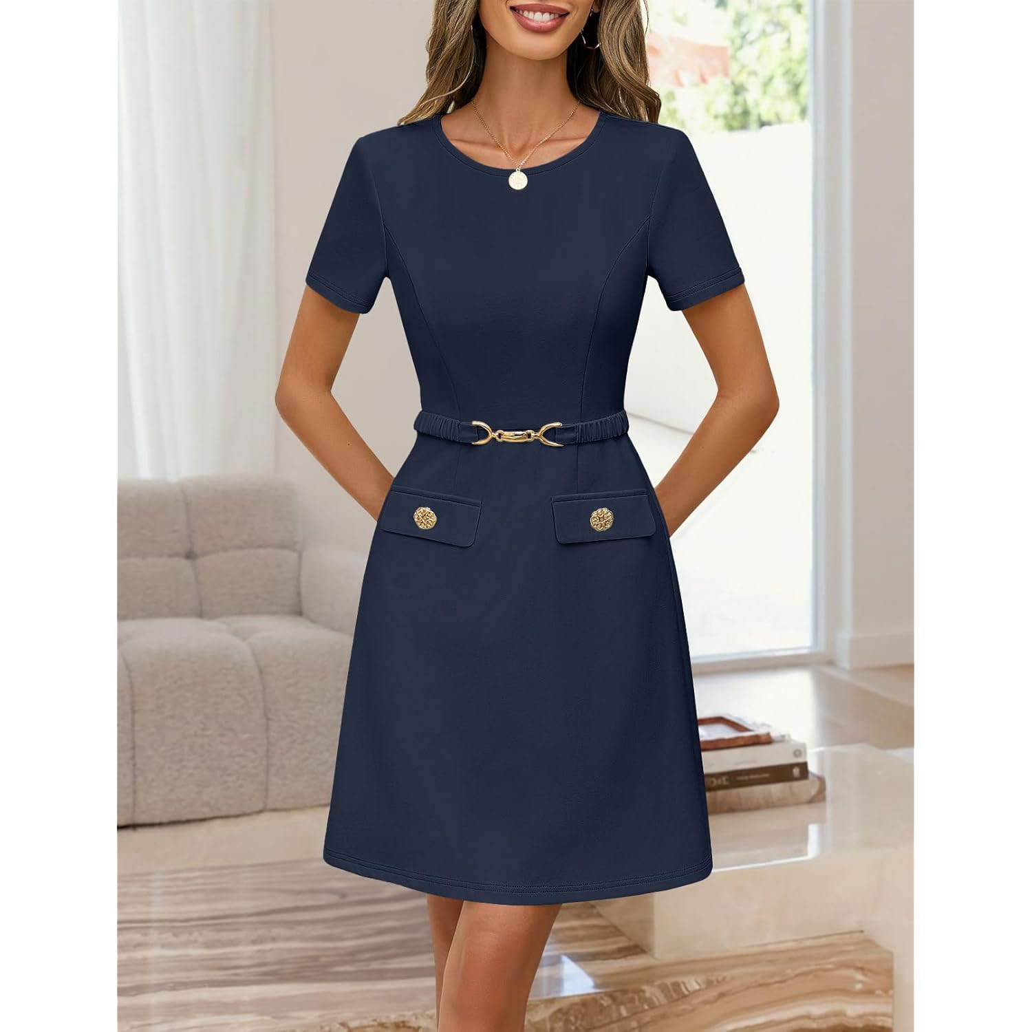 Women's Summer Short Sleeve Mini Dress 2026 Spring Elegant Business A Line Bodycon Work Graduation Short Dress