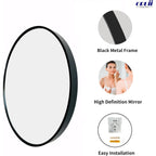 Oruii Round Mirror, Black Round Mirror 24 inch, Circle Wall Mirrors Metal Frame, Black Circular Mirrors for Bathroom, Wall, Living Room, Entryway, Hallway, Vanity, Rustic