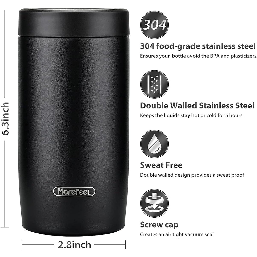 Morefeel 4-In-1 Insulated Can Cooler For 12 Oz Cans & Bottles | 304 Stainless Steel Can Holder Fits 12 Oz Slim Cans, Standard Cans, Beer Bottles & Works As A Open Cup; Dishwasher Safe