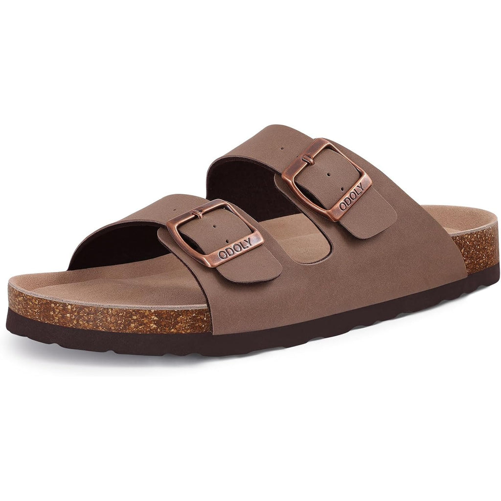 Odoly Unisex Comfortable Cork Footbed Slide Sandals With Arch Support | Adjustable Buckle, Lightweight Summer Sandals For Travel And Everyday Wear