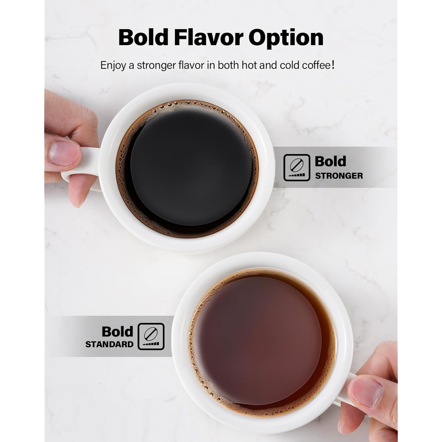 K Cup Coffee Maker With Bold Setting, Single Serve Hot & Iced Coffee Maker for K-Cup and Grounds, 52 Oz Removable Water Tank, 6 to 14oz Brew Size, Pod Coffee Machine With Reusable Filter, Gray