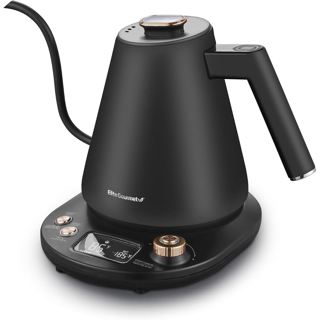 Elite Gourmet Ekt3001 1L Digital Water Kettle, 304 Stainless Steel Interior, Programmed Temperatures, Keep Warm Function, Cordless, 360° Base, Auto Off & Audible Indicator, Matte Black