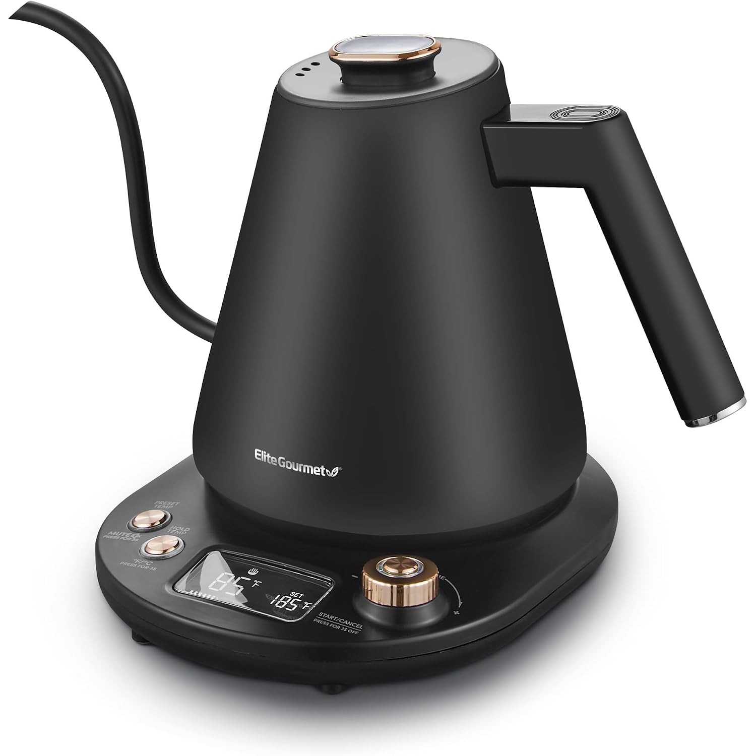 Elite Gourmet Ekt3001 1L Digital Water Kettle, 304 Stainless Steel Interior, Programmed Temperatures, Keep Warm Function, Cordless, 360° Base, Auto Off & Audible Indicator, Matte Black