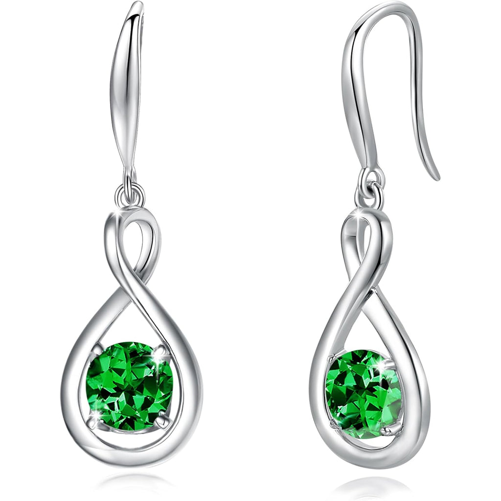 FANCIME Dangle Drop Earrings 925 Sterling Silver Dainty Infinity Round Gemstone Birthstone Jewelry Birthday Mothers Day Gifts for Her Women