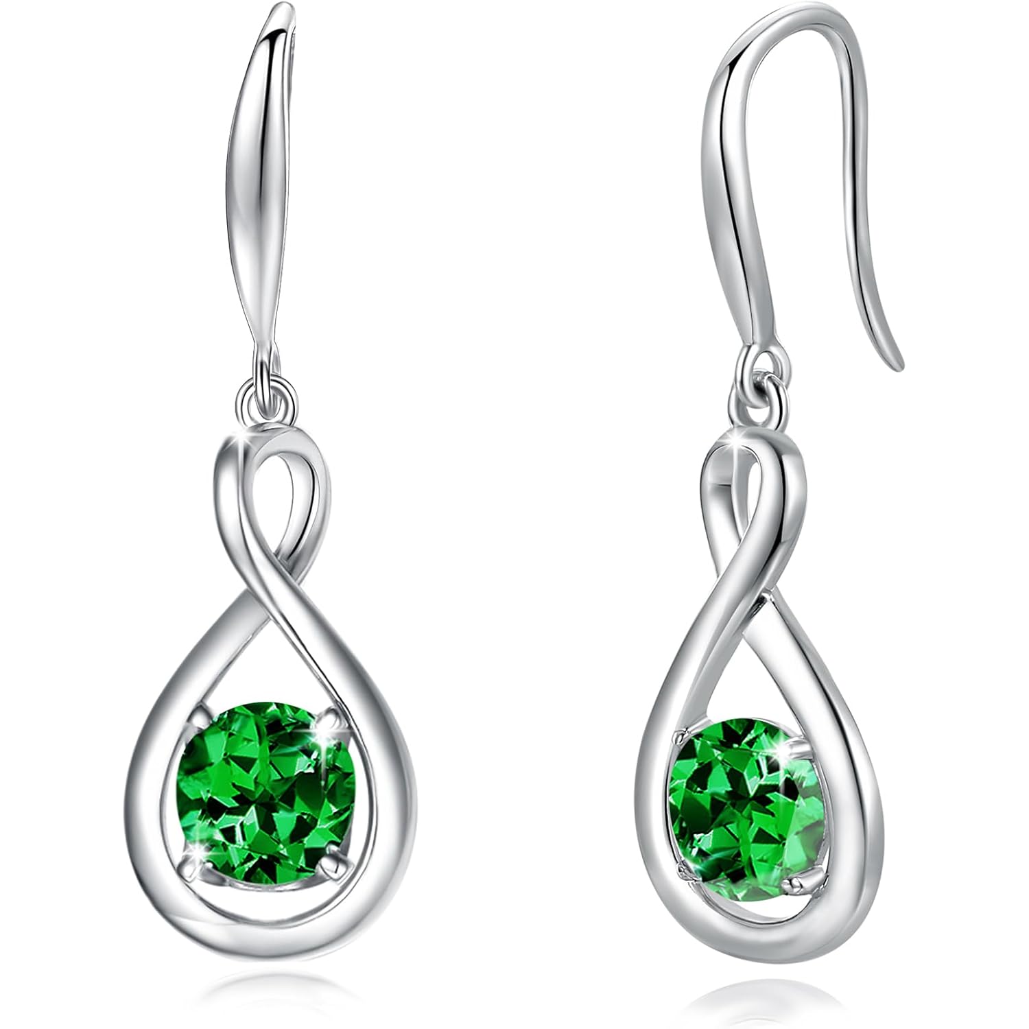 FANCIME Dangle Drop Earrings 925 Sterling Silver Dainty Infinity Round Gemstone Birthstone Jewelry Birthday Mothers Day Gifts for Her Women