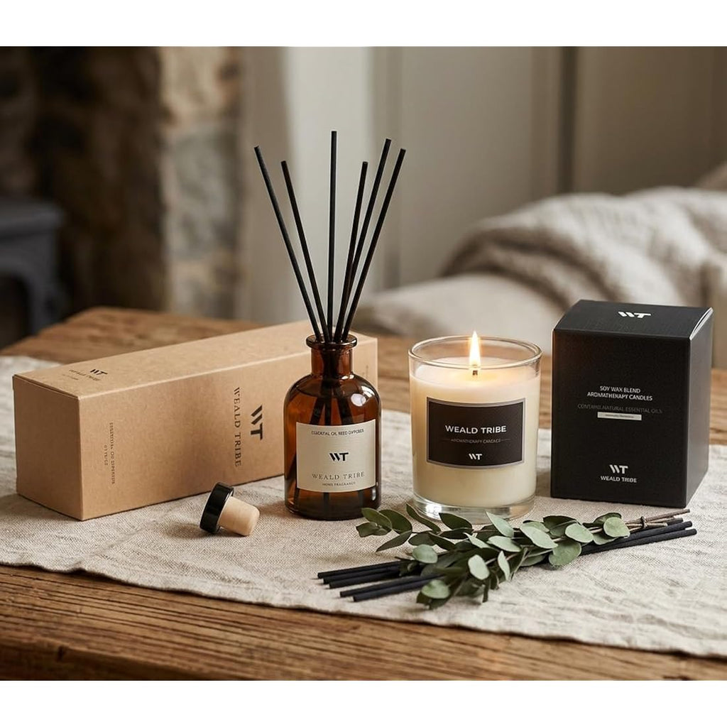 Flower Reed Diffuser Set Eucalyptus & Lavender Scent For Room Bathroom Accessories Shelf Decor & Air Fresheners, Sticks Defusers With 4.0 Fl Oz Essential Oils, Home Fragrance Office Gift