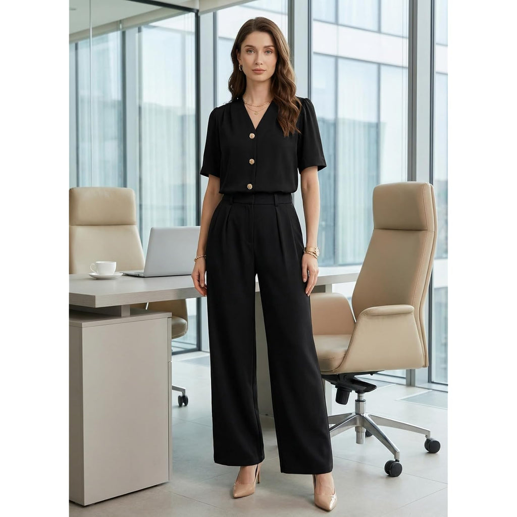 Blouses for Women Dressy Casual Summer Short Sleeve Button Down Shirts Business Work Tops