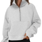 Womens' Sweatshirts 2025 Fall Solid High Neck Pullover Half Zipper Hoodies Outfits Clothes with Pocket