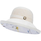 Women Summer Sun Hat Floral Beach Hat Wide Brim UV Protection Packable Bucket Cap for Vacation Travel Beige