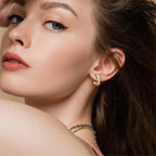Gold Hoop Earrings 14K Gold Earrings for Women Thick Small Diamond 14K Gold Hoop Earrings for Women X-shaped Huggie Earrings 17mm