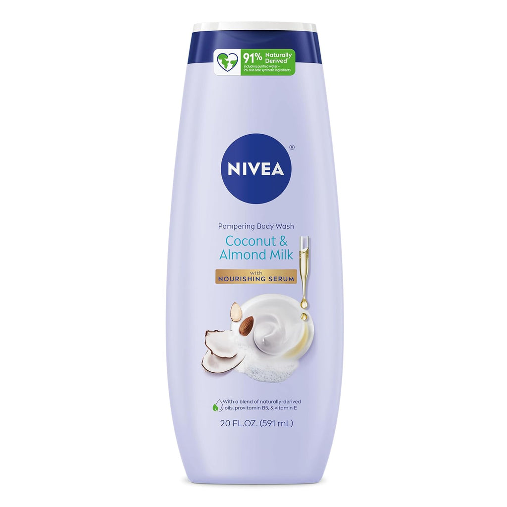 Nivea Pampering Coconut And Almond Milk Body Wash With Nourishing Serum, Moisturizing Body Wash For Women, Enriched With Provitamin B5 And Vitamin E, 20 Fl Oz Bottle