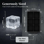 Kitchfort® Large Silicone Ice Cube Tray (2-Pack), Easy Release 2" Big Ice Cubes - Cocktail, Whiskey Ice Cubes Mold - Ice Trays For Freezer With Lid - Stackable Silicone Ice Tray - Black