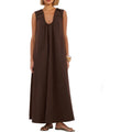Women Sleeveless Ruched Maxi Dress Scoop Neck Long Elegant Dresses Wide Shoulder Strap Blouse Dress With Side Pockets