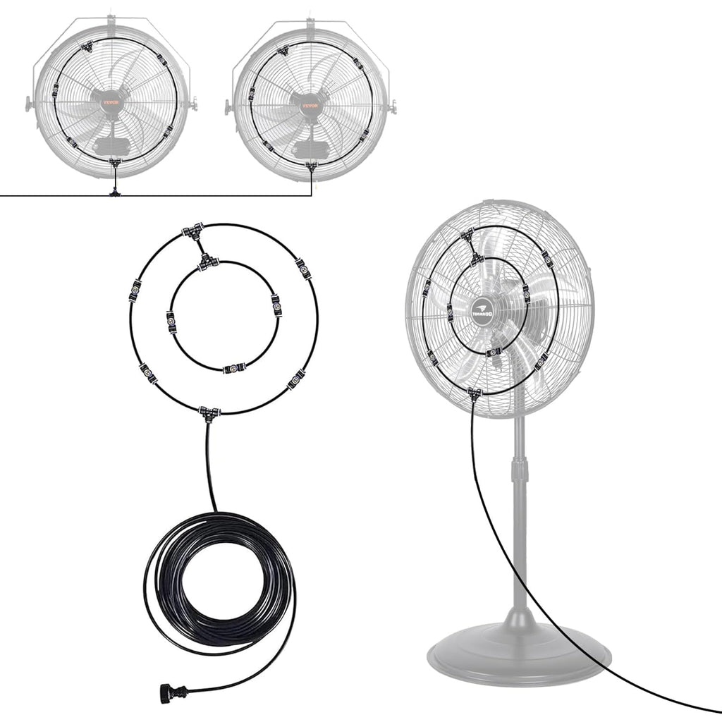 Fan Misting Kit For Outside Patio 35Ft, Outdoor Fan Misters For Cooling System, Double-Loop Water Mist For Backyard, Porch, Umbrella,Deck,Canopy,Pergola,Pool. Yard Bbq Accessories, Party Supplies
