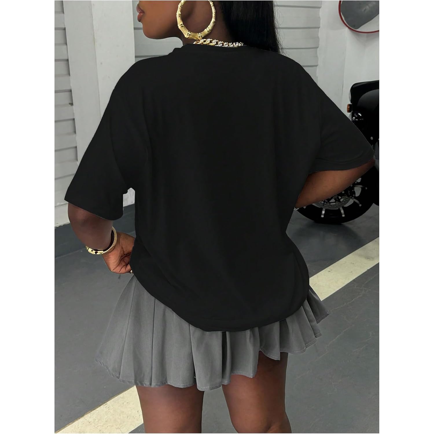 SOLY HUX Women's Graphic Tees Letter Print Short Sleeve Drop Shoulder Casual T Shirt Tops Black Letter