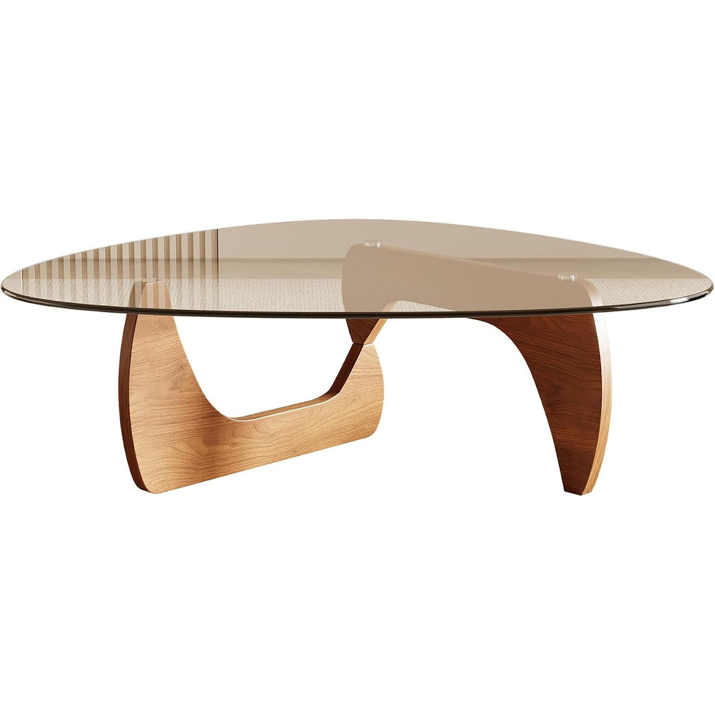 Morden Coffee Table, 42.5" X 28.5" X 16.1" Triangle Tempered Glass Top For Living Room, Color: Natural Wood