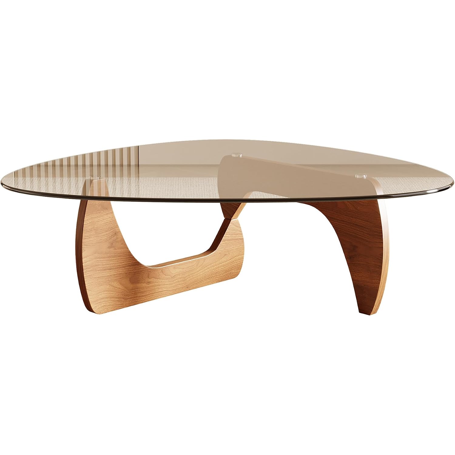 Morden Coffee Table, 42.5" X 28.5" X 16.1" Triangle Tempered Glass Top For Living Room, Color: Natural Wood