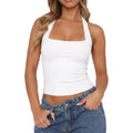 QINSEN Women's Backless Halter Tank Top Button Closure Square Neck Double Line Casual Daily Top Going Out Cami