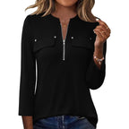 LOMON 3/4 Length Sleeve Womens Tops Business Casual Zip Front V Neck Shirt Loose Fit Work Tunic Blouse
