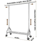 Hyseyy Heavy Duty Clothes Rack Load 450 Lbs, Metal Garment Rack, Standing Rolling Clothing Rack For Hanging Clothes With Sturdy Wheels & Shelves, Portable Closet Wardrobe Rack,Sliver