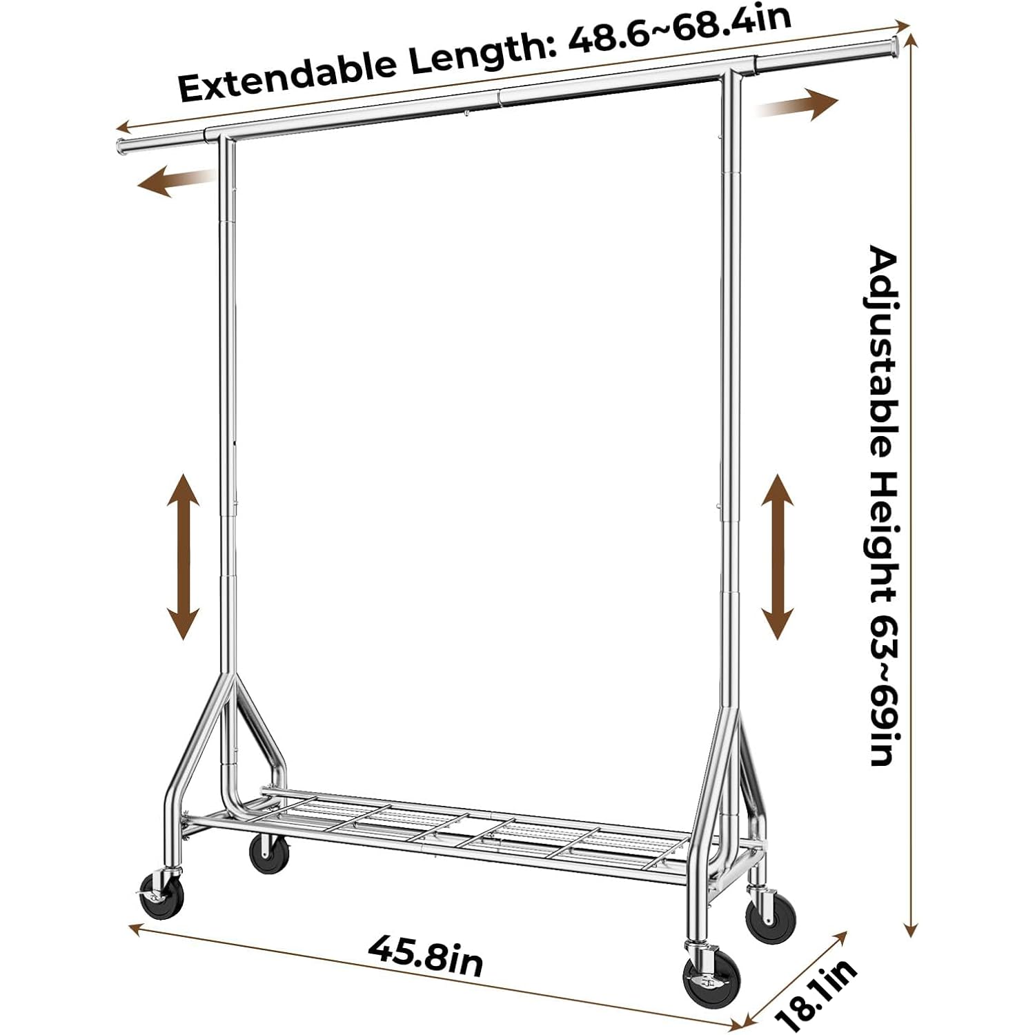 Hyseyy Heavy Duty Clothes Rack Load 450 Lbs, Metal Garment Rack, Standing Rolling Clothing Rack For Hanging Clothes With Sturdy Wheels & Shelves, Portable Closet Wardrobe Rack,Sliver