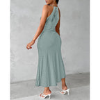 Chicme Womens Summer Halter Dress Hollow Out A Line Vacation Dresses With Eyelet Embroidery & Side Slit