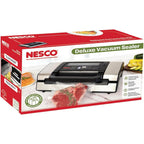 Nesco Deluxe Food VS-12 Vacuum Sealer, 130 Watts, Kit Bags & Viewing Lid, Compact, Silver