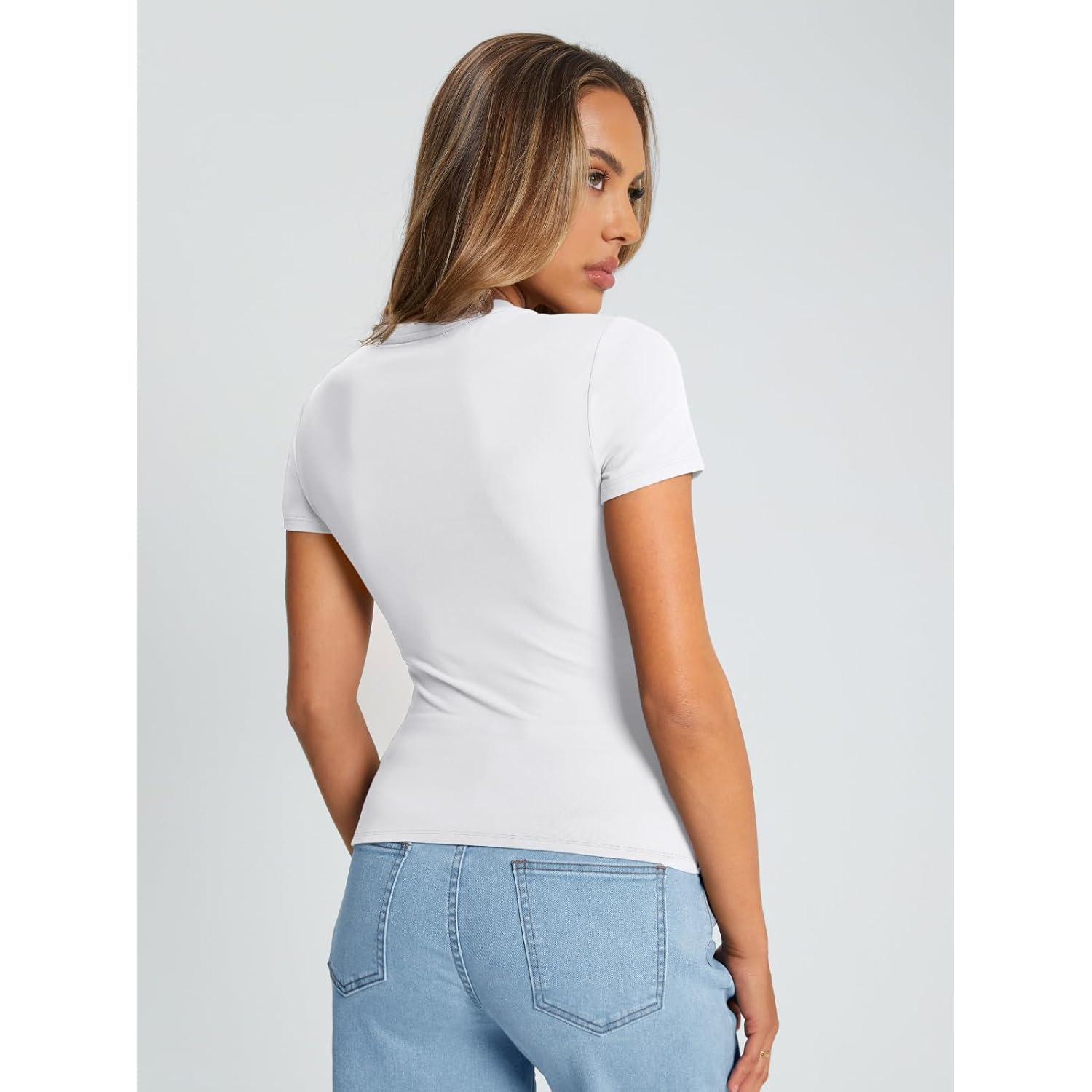 Womens Basic T Shirts - Stretchy Soft Slim Fit Short Sleeve Y2k Cute Summer Crop Workout Tops