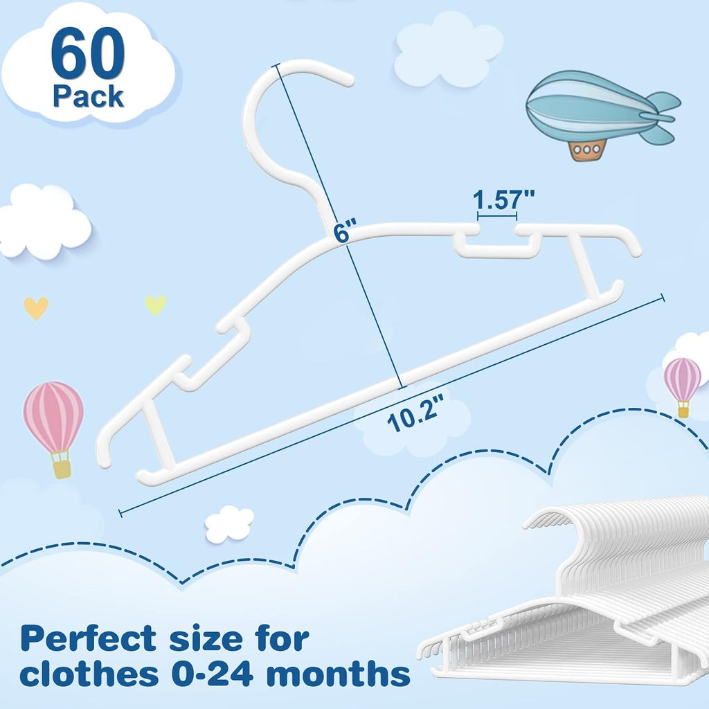 Baby Hangers 60Pack White Baby Clothes Hangers Bulk Kids Plastic Hangers Toddler/Infant Hangers For Closet
