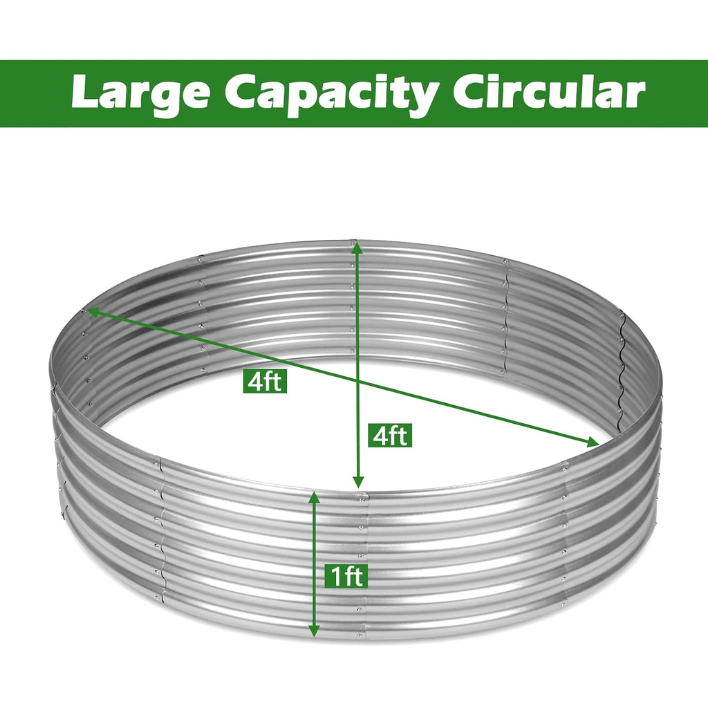 4X4X1Ft Round Raised Garden Beds Outdoor Steel Fire Pit Ring Flower Planter | Large Galvanized Metal Above Ground Boxes Kit For Gardening Vegetables Outside