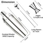 Ohtomber 24Oz Stainless Steel Cocktail Shaker Set Bartender Kit | Includes Buit-In Strainer, Jigger & Mixing Spoon, Martini Drink Mixer Set, Ideal Bar Accessories For Beginners & Home Bar